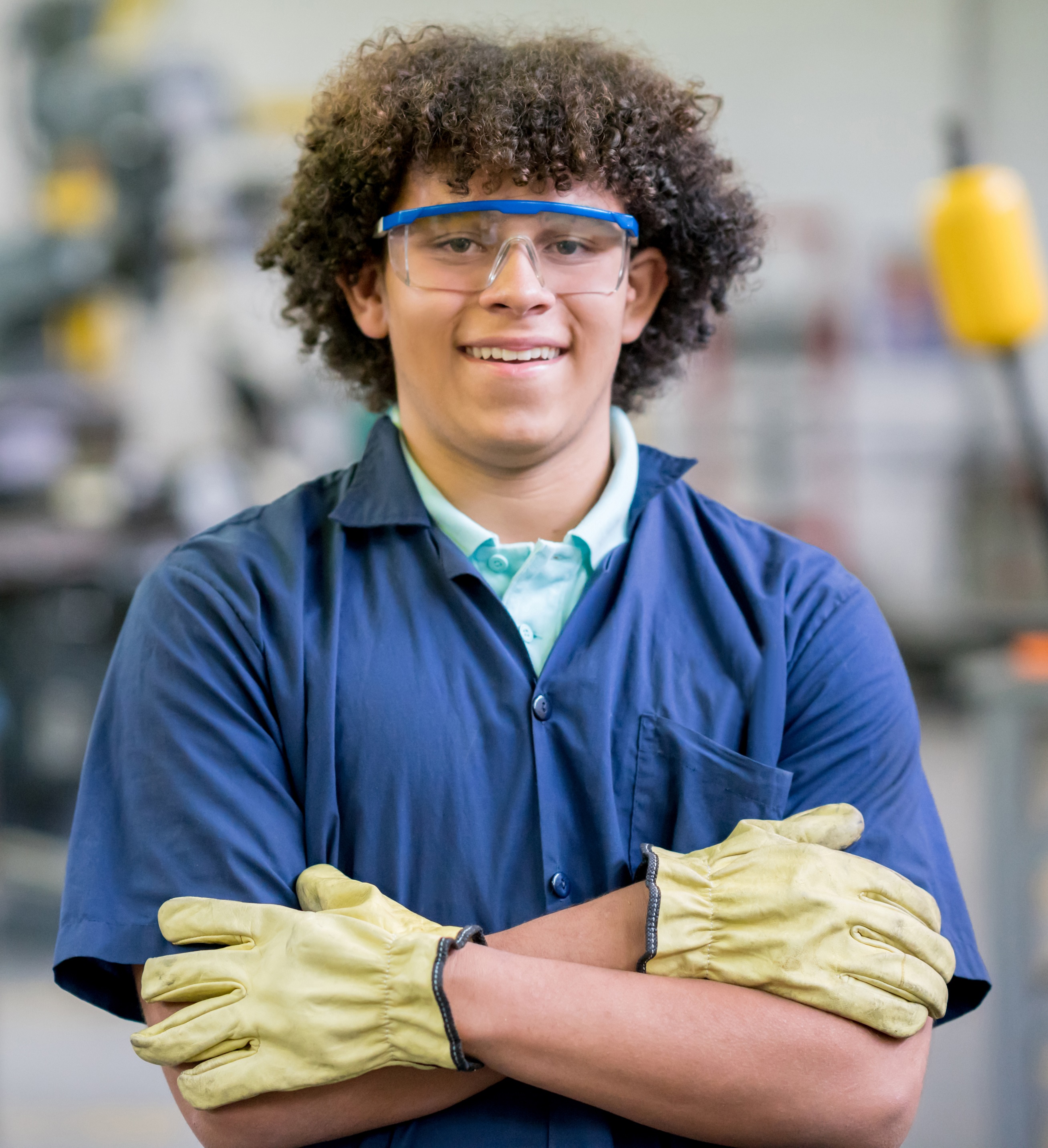 young man with safety goggles