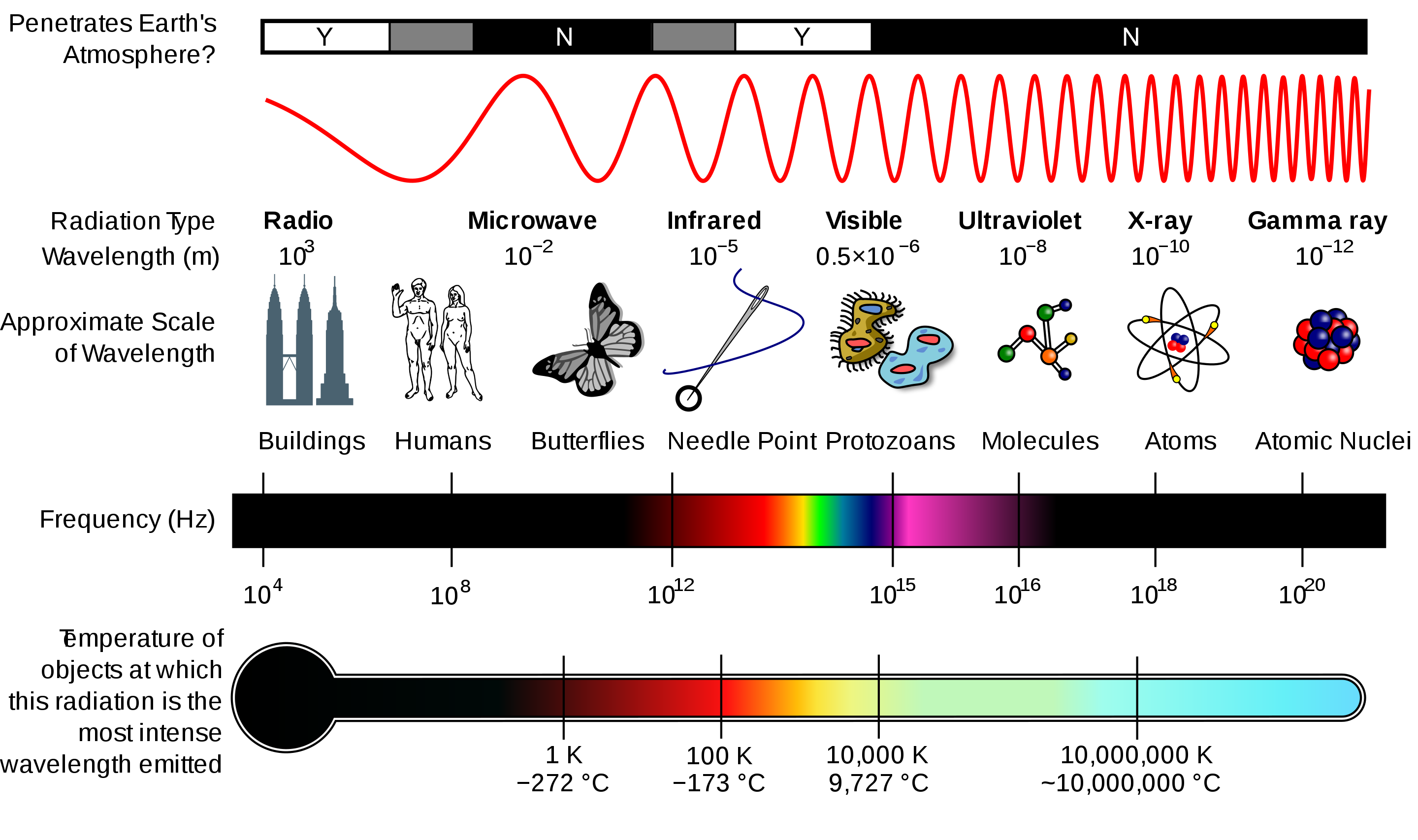 The complete electromagnetic spectrum. Image by NASA released under a GNU Free Document licence 